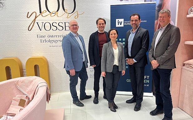 Vossen-Geschäftsführer Marco Talasz, IV-Burgenland-Vizepräsident Matthias Unger, IV-Burgenland-Geschäftsführerin Aniko Benkö, René Wenk, Direktor des Landes-Rechnungshofs Burgenland, und IV-Burgenland-Präsident Christian Strasser.